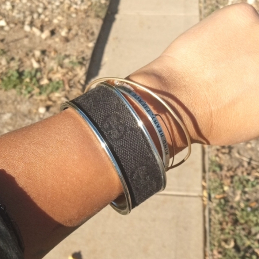 Gucci Upcycled GG Black and Silver Cuff bracelet 1"
